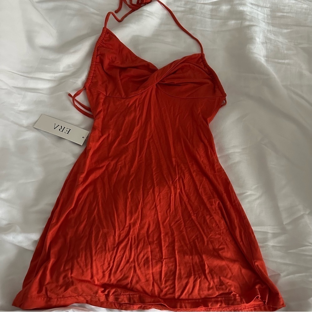 Orange Mini Tie Dress - Picture 7 of 8